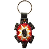 Native American Hand Beaded Turtle Keychain: Red w/ Metallic Body