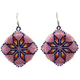 Native American Hand Beaded Earrings: Warm Pink Stars