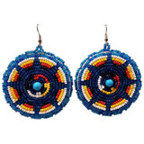 Native American Hand Beaded Earrings: Blue Water Rounds w/ 4 Color Accents