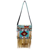 Native American Hand Beaded Purse: Turquoise, White, Red & Black w Paisley Cloth