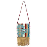 Native American Hand Beaded Purse: Red, Grey & Pearl White w Pendleton Wool Cloth - Back View 