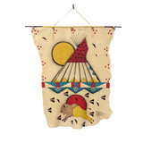 Native American Hand Painted Deer Hide w Hanger: Buffalo Lodge w Geometric Designs