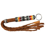 Native American Hand Beaded Extra Large Keychain: Gray w/ Feathers