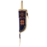  Native American Hand Beaded Knife Sheath: Royal Blue & Topaz Geometric Star Combo