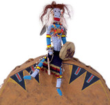 Hand Painted Drum: Wandering Buffalo w Buffalo Spirit Man (Blue) - Closeup