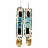 Native American Hand Quilled Earrings: Indigo Blue w/ Imitation Elk Teeth