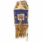 Native American Hand Beaded Belt Bag: Periwinkle Blue, White, & Red Combo