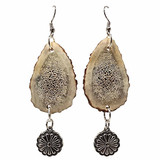 Native American Hand Made Elk Antler Earrings: Silver Blooms