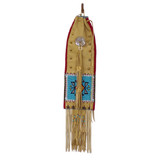 Native American Hand Beaded Pipebag: Turquoise w Red Trim