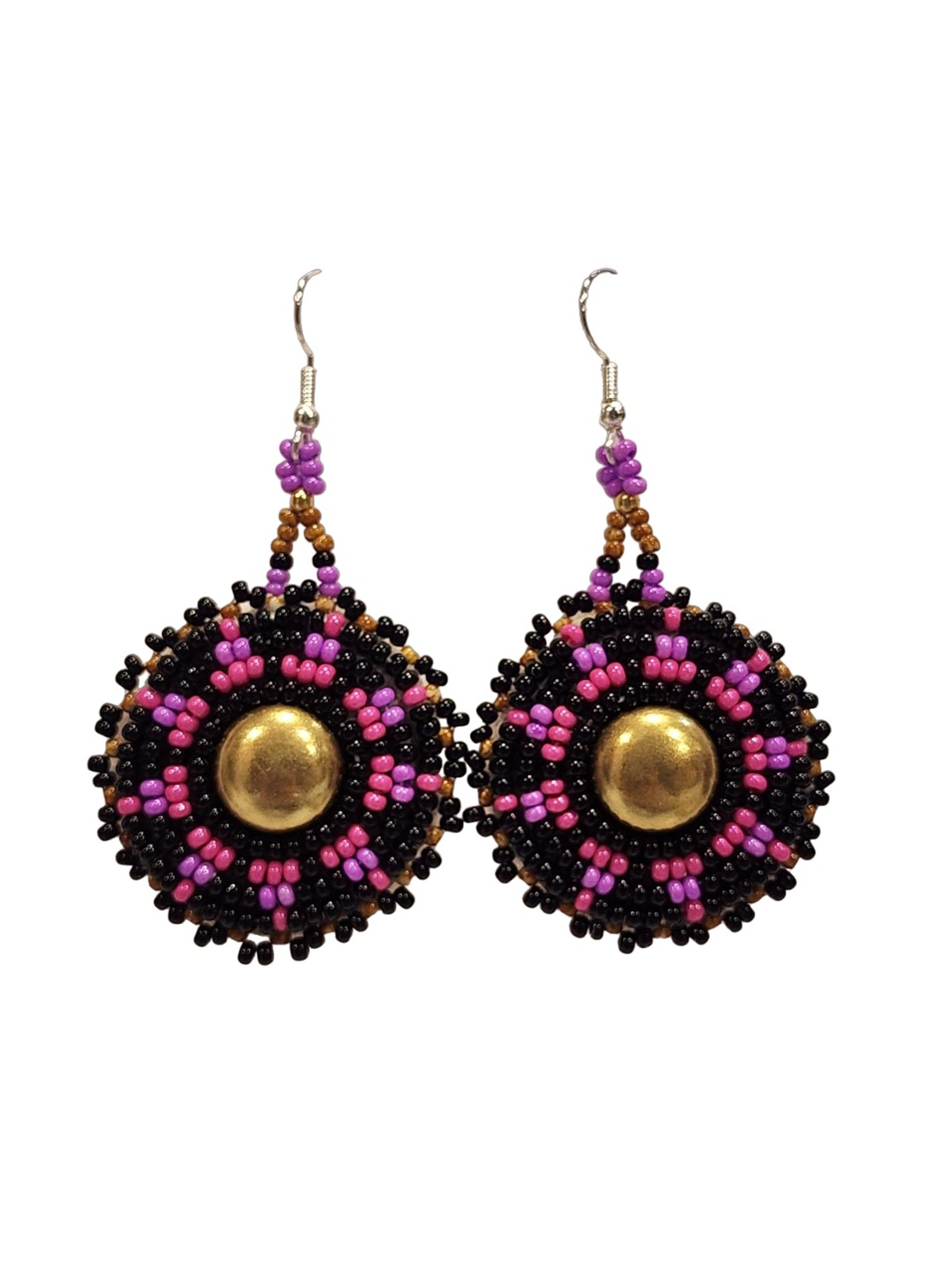 Native American Hand Beaded Earrings: Pink Star on Black Background -  Prairie Edge Trading Co. & Galleries