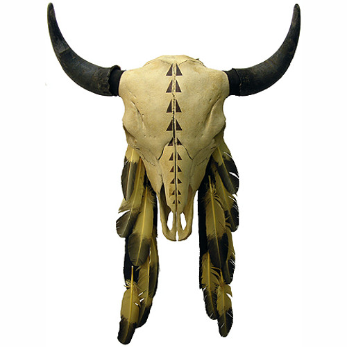 Hand Painted Buffalo Skull w. Painted Track Design