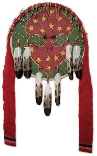Native American Hand Painted Rawhide Shield: Two Bulls