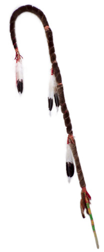 Native American Hand Made Curved Coup Stick w Otter Fur