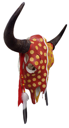 Native American Decorated Buffalo Skull: Messenger Spirit - Side View 