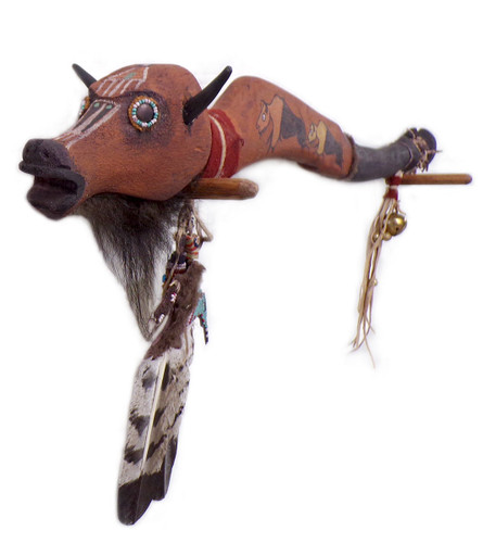 Native American Carved Buffalo Dance Stick: Buffalo Dreaming - Face View