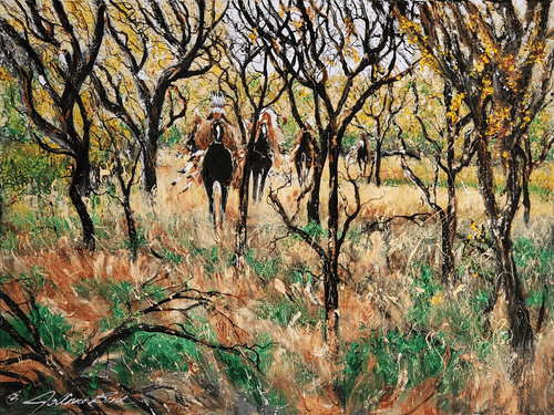 "Autumn Returns," is an original acrylic painting by Dakota Sioux artist, JoAnne Bird.