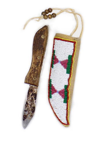 Small Antique Knife w Native American Hand Beaded Sheath