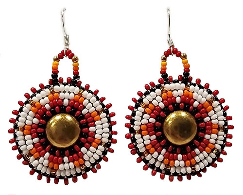 Native American Hand Beaded Earrings: Campfire Rounds