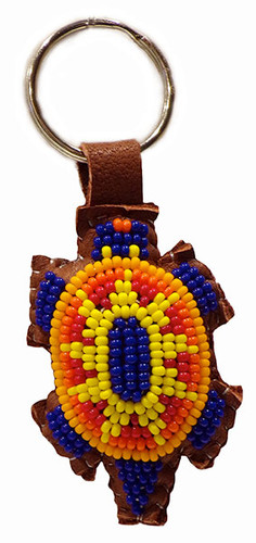 Native American Hand Beaded Turtle Keychain: Royal Blue 