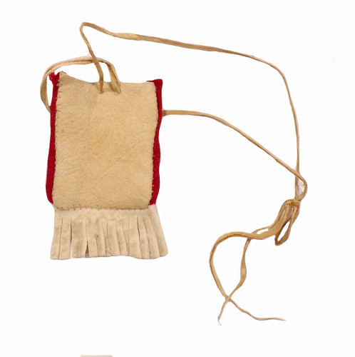 Native American Made Medium Beaded Neck Bag: Green, Yellow, Blue - Back View 
