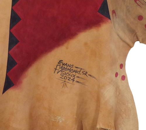 Native American Hand Painted Deer Hide: Red Horse w Three Eagles - Artist Signature 