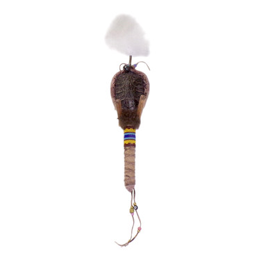 Native American Hand Made Turtle Shell Rattle: Maroon, Yellow