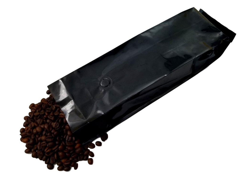 3.375"x2.5"x13" Coffee Bag Black Glossy 5 mil Mylar Bag with Valve (Case of 600)