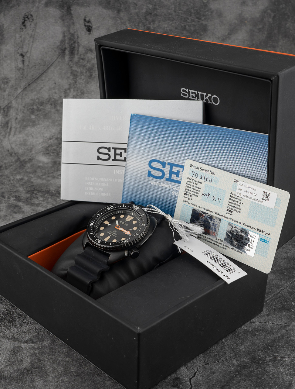 sangtekster nominelt Pilgrim Seiko Prospex Black Series SRPC49J1 Turtle Limited Edition-100% Complete  March 2018