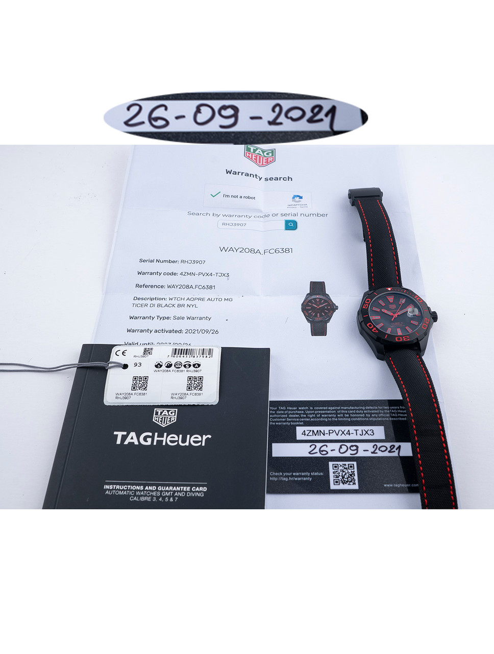 abstrakt højt Belyse TAG Heuer Aquaracer Calibre 5 43mm DLC Black Titanium Dial Red Accent  WAY208A.FC6381 - 100% Complete Sep 2021