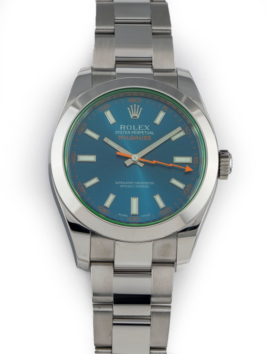 Rolex Milgauss 116400GV 'Z-Blue' Dial Green Crystal 40mm Stainless Steel - 100% Complete (Discontinued Model)