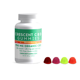 Crescent Canna 750MG Isolate CBD Gummies 30 Count -  Mixed - Lemon Lime,Raspberry,Strawberry,Tropical
