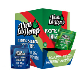 Viva La Hemp 150MG Exotic Blend D8 + HHC + CBN Infused Cubes Gummies - Assorted Flavors - Pack of 3 - Display of 36 Packs - Green Apple/Blue Razz/Strawberry/Watermelon