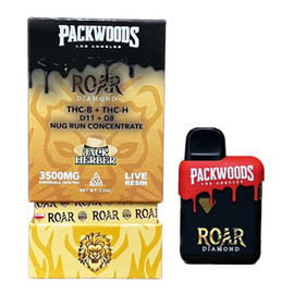 Packwoods x Roar Diamond Live Resin 3500MG THC-B + THC-H + D11 + D8 Nug Run Concentrate Disposable Vape 3.5ML - Display of 5 - Display of 5 Fruit Punch, Hawaiian Haze, Jack Herber, Kobe OG, Northern Lights, Strawberry Cough, Sundae Driver, Sunset Sherbert, Watermelon Watermelon Rainbow Candy, White Widow Packwoods x Roar Diamond Live Resin 3500MG THC-B + THC-H + D11 + D8 Nug Run Concentrate Disposable Vape 3.5ML - Display of 5 - Display of 5 Fruit Punch, Hawaiian Haze, Jack Herber, Kobe OG, Northern Lights, Strawberry Cough, Sundae Driver, Sunset Sherbert, Watermelon Watermelon Rainbow Candy, White Widow