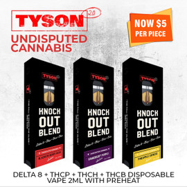 TYSON 2.0 Undisputed Cannabis Knockout Blend Delta 8 + THCP + THCH + THCB Disposable Vape 2ML With Preheat - Display of 10