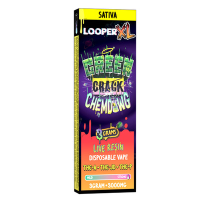 Looper XL Live Resin THC-A + THC-JD + THC-P Disposable Vape Device 3000MG - Display of 5 - Green Crack x Chemdawg (Sativa)