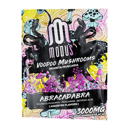 Modus Voodoo Mushrooms Amanita Muscaria Gummies 3000MG - 6ct Pouch - Display of 5 Pouches - Abracadabra [Assorted Flavors]