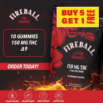Fireball Delta 9 THC Gummies 150MG - 10ct Per Pack - Display of 10 Packs Fireball Delta 9 THC Gummies 150MG - 10ct Per Pack - Display of 10 Packs