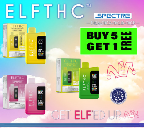 ELFTHC SPECTRE Delta THCA + THCX + THCJD + THCP + Liquid Diamond Infused Rechargeable Disposable With Digital Screen 8G - Display of 5