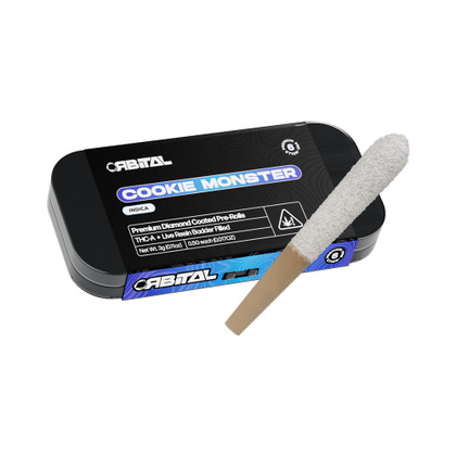 Galaxy Treats Orbital Delta THC-A + Live Resin Badder Filled Premium Diamond Coated Pre-Roll Cones 3G - 6 Cones Per Tin - Display of 5 Tins - Cookie Monster (Indica)