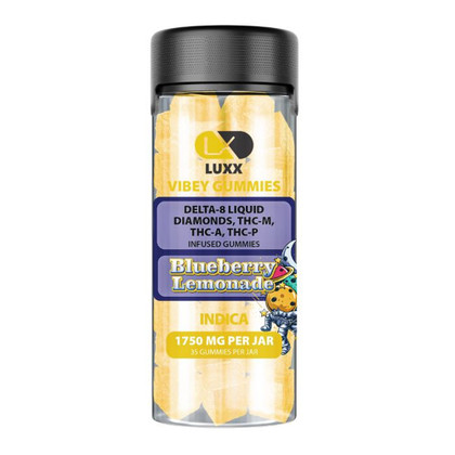 LUXX Vibey Delta-8 Liquid Diamonds + THC-M + THC-A + THC-P Infused Gummies 1750MG - 35ct Jar - Blueberry Lemonade (Indica)