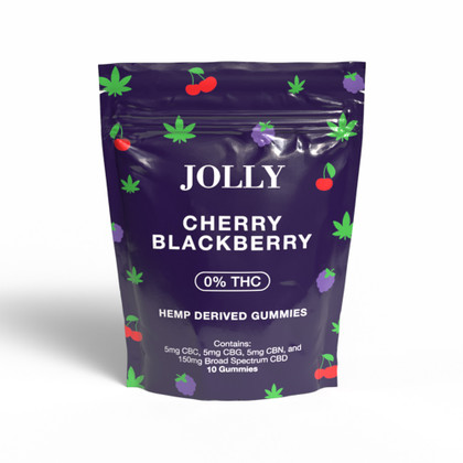 Jolly 0% THC Delta CBC + CBG + CBN + Broad Spectrum CBD Hemp Derived Gummies 1650MG - Pack of 10 - Display of 10 Packs - Cherry Blackberry