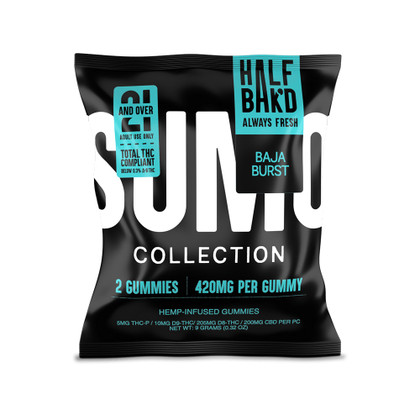 Half Bak'd Sumo Collection Delta 9-THC + THC-P + D8-THC + CBD Hemp-Infused Gummies 840MG - Pack of 2 - Display of 30 Packs - Baja Burst
