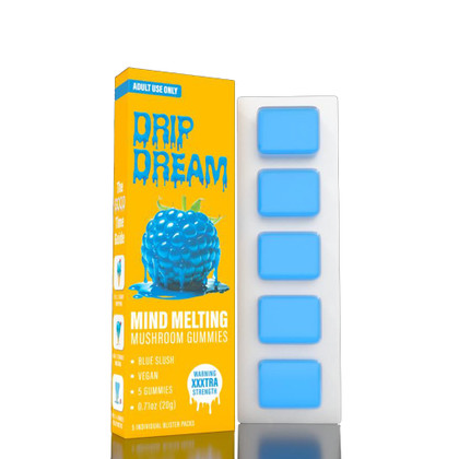 Zour Dream/Drip Dream Mind Melting Mushroom Gummies - Pack of 5 - Display of 20 Packs - Blue Slush