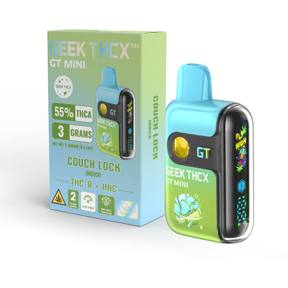 Geek THCX GT Mini MAXX Potency Delta THC-A + HHC Disposable Device With Pre-Heat Function & Digital Screen 3G - Display of 5 - Couch Lock (Indica)