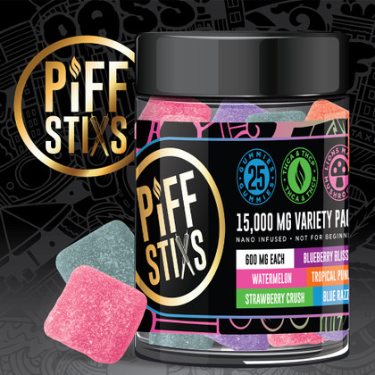 Piff Stixs THCA + THCP + Lions Mane + Mushroom Nano Infused Gummies 15000MG - 25ct Jar - Variety Pack