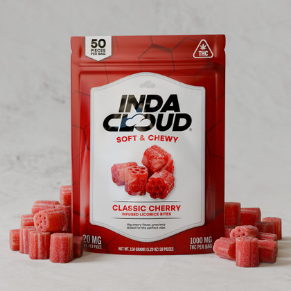 IndaCloud THC Infused Licorice Bites Gummies 1000MG - 50ct Pack - Display of 6 Packs - Classic Cherry (Hybrid)