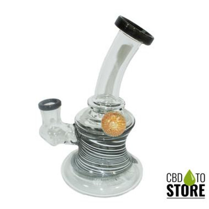 Glass Water Pipe Bent Neck Swirl Floral Design With Fixed Downstem - 308 Grams - 7 Inches - Assorted Colors [BI016] (MSRP $80.00)