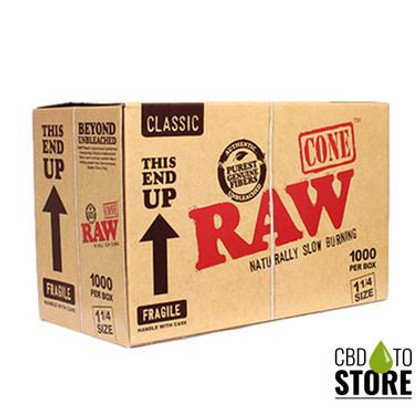 RAW Cone Rolling Papers - Pre-Rolled 1 1/4 Size Cones - Box of 1000 (MSRP $3.00 Each)