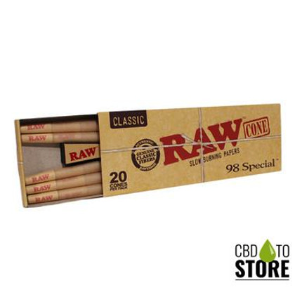RAW Classic 98 Special Pre-Rolled Cones - Pack of 20 Cones - Display of 12 Packs (MSRP $10.00 Each)