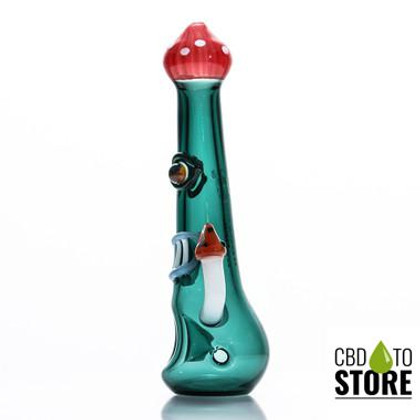 Dragon Glass Hand Pipe Mushroom Design Spoon - 100 Grams - 6 Inches - Assorted Colors [DGH-098] (MSRP $33.00)